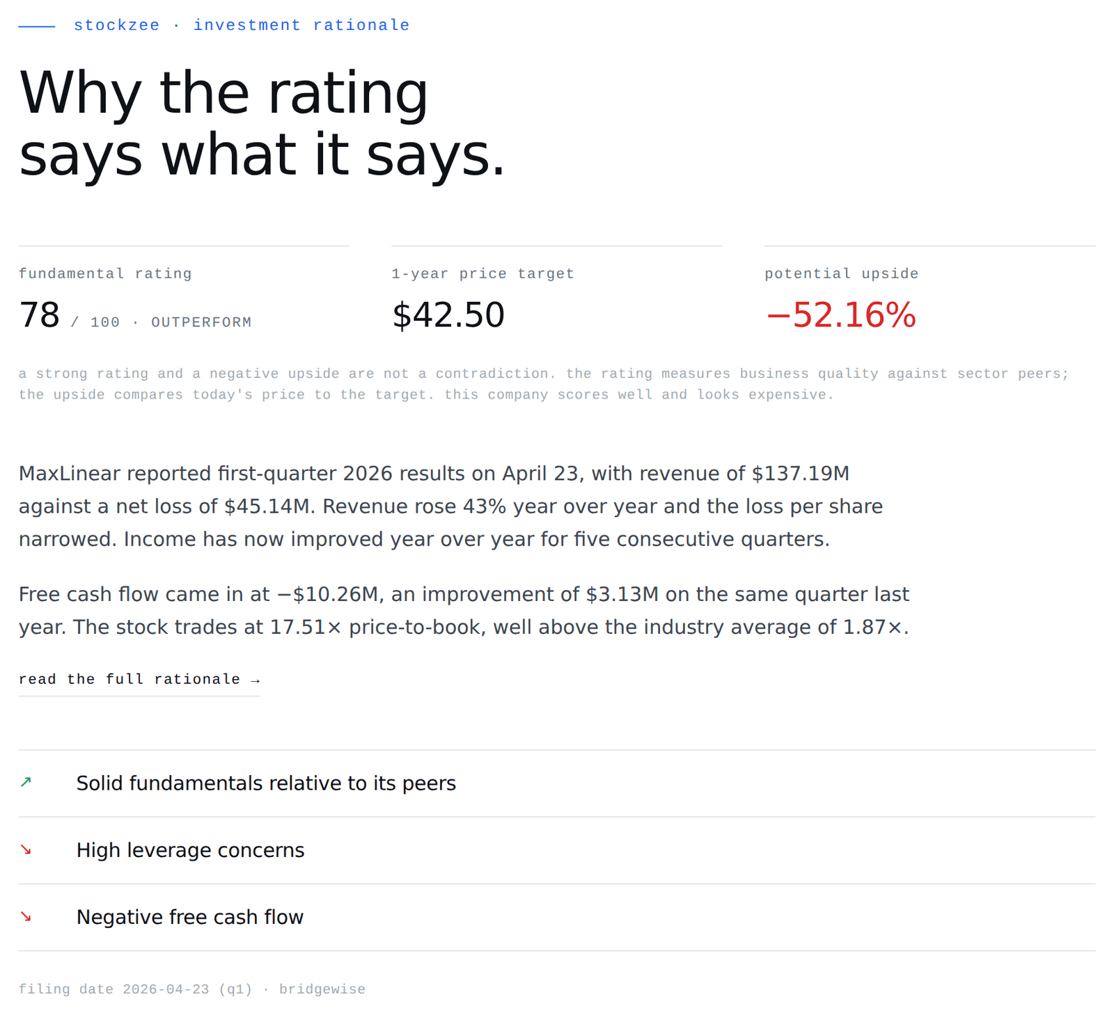 Illustrative investment rationale